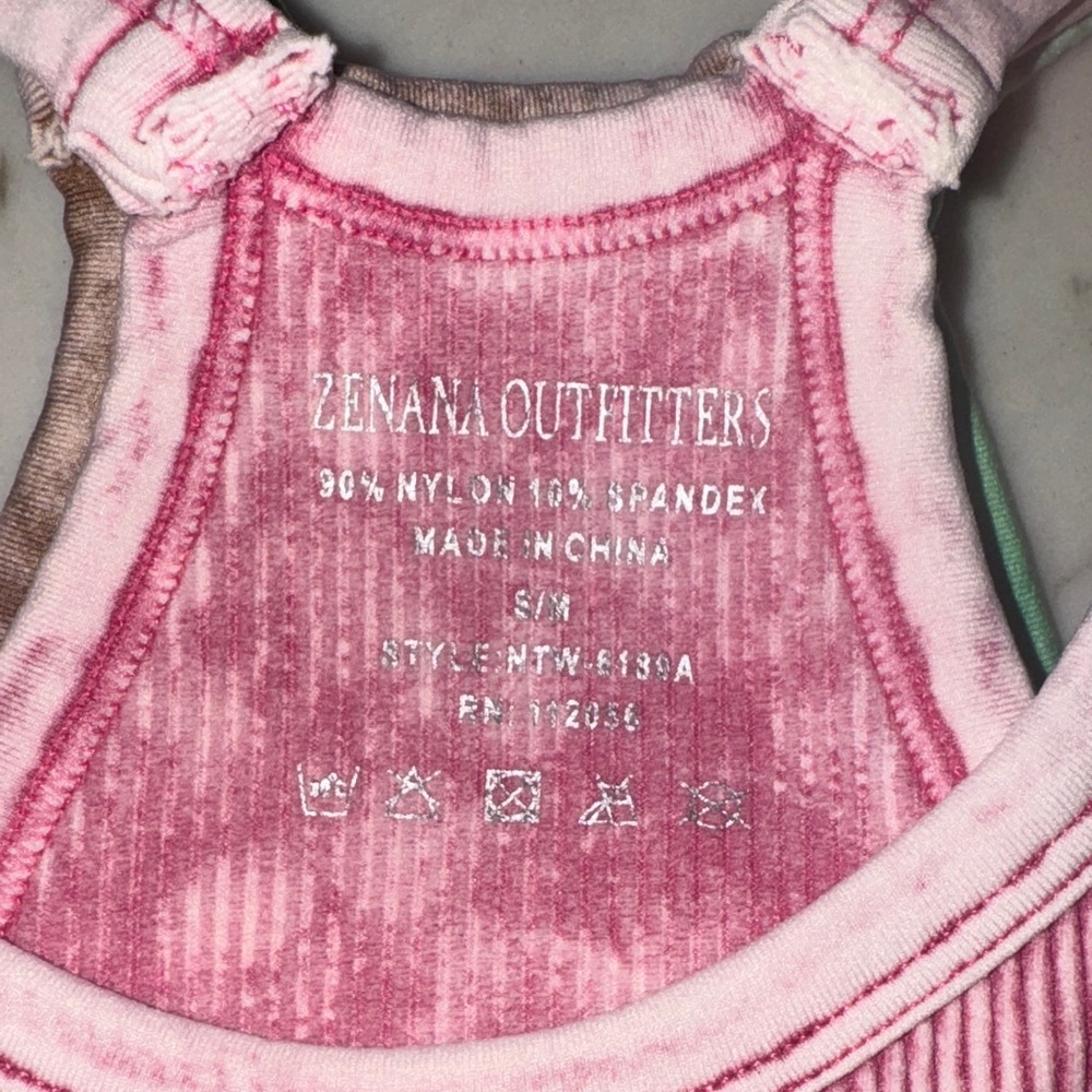 Zenana Outfitters Ribbed Crop Tops in Pink, Brown, and Green size S/M set of 3 - Picture 8 of 15